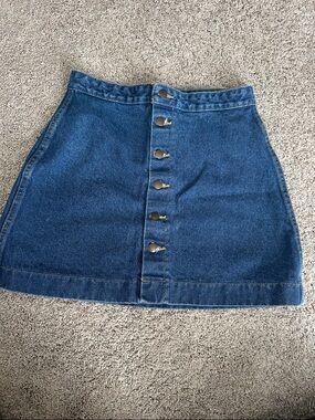 American Apparel Dark Blue Button-Front Denim A-Line Mini Skirt